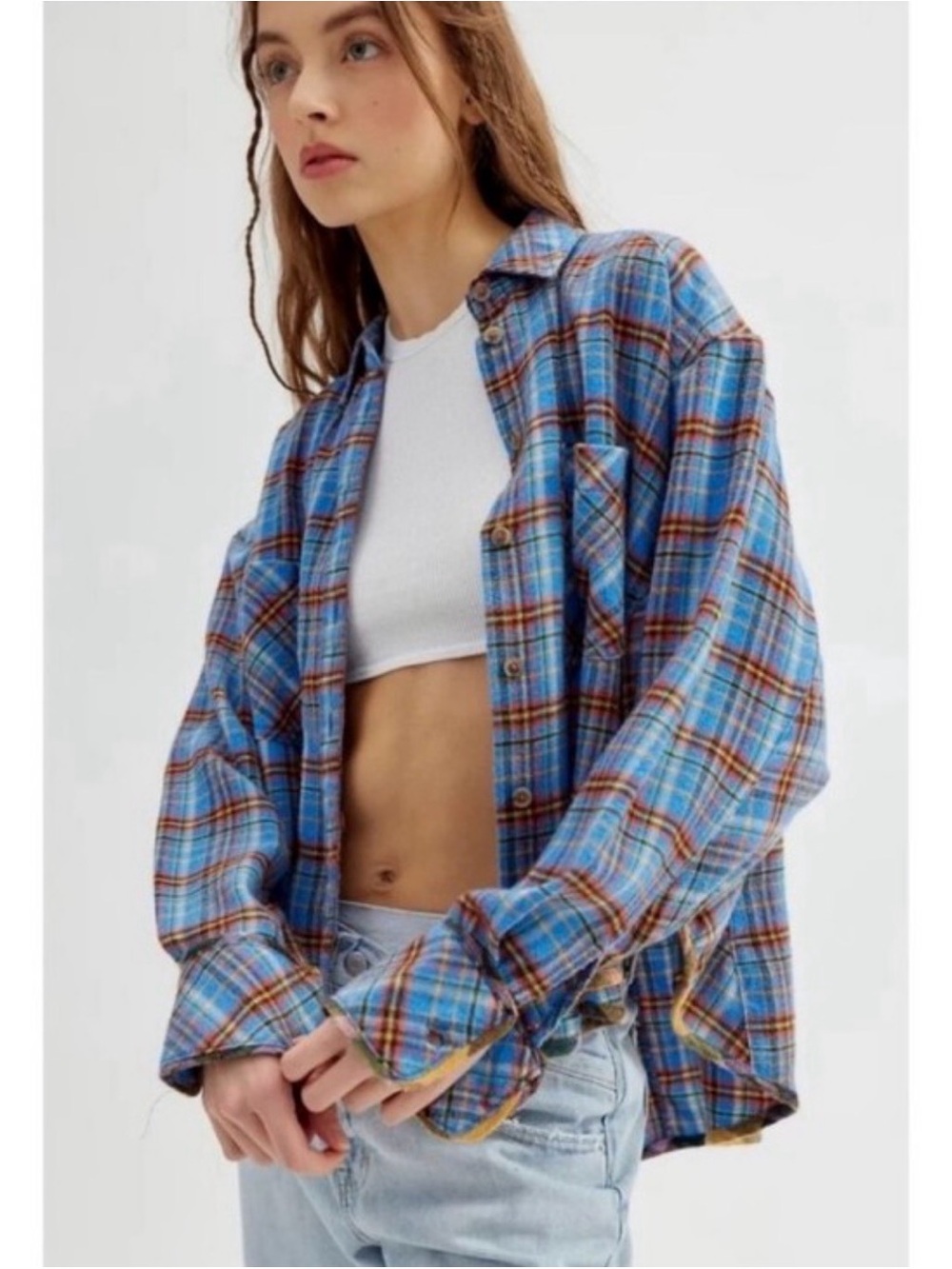 Urban Outfitters BDG Karl Slouchy Flannel Shirt Plaid High Low Oversized Large